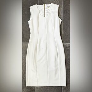 Calvin Klein Women’s White Dress with Gold Zipper Work Dress (Size 8)